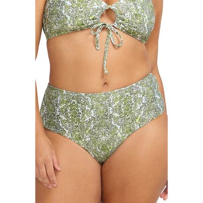 Artesands Mudlahara Mondrian High Waist Reversible Bikini Bottoms in Olive 