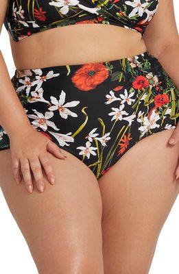 Artesands Raphael Ruched Floral High Waist Bikini Bottoms in Black