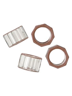 Arthur 4-Piece Crystal & Leather Napkin Rings Set - Tobacco - Tobacco