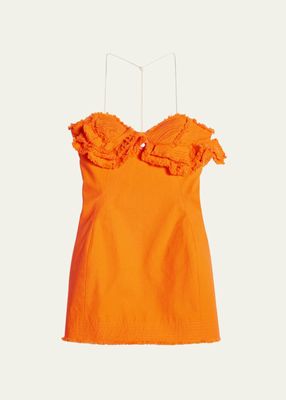 Artichoke Frayed Ruffle Bustier Halter Mini Dress
