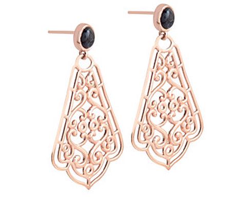 Artisan Crafted 14K Rose Gold Plated Black Chal cedony Earrings