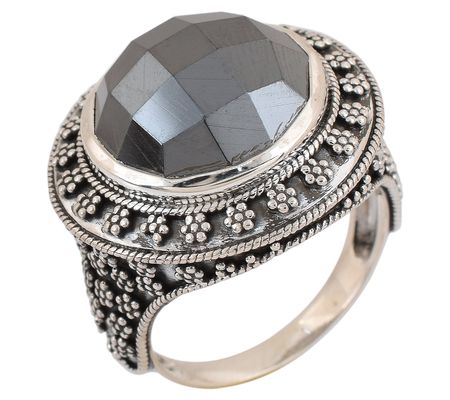 Artisan Crafted Hematite Round Oxidized Ring, S terling