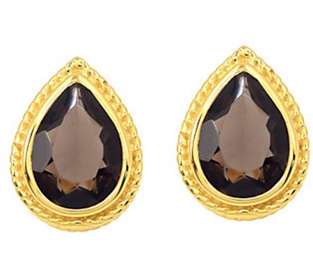 Artisan Crafted Smoky Quartz Earrings, 14K G old Plated