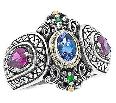 Artisan Crafted Sterling & 18K Gold Multi-Gemst one Ring