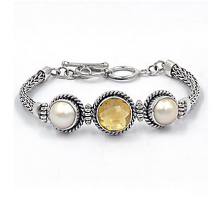Artisan Crafted Sterling Citrine & Mabe P earl Bracelet
