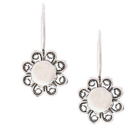 Artisan Crafted Sterling Floral Cultured Pearl Drop Earrings