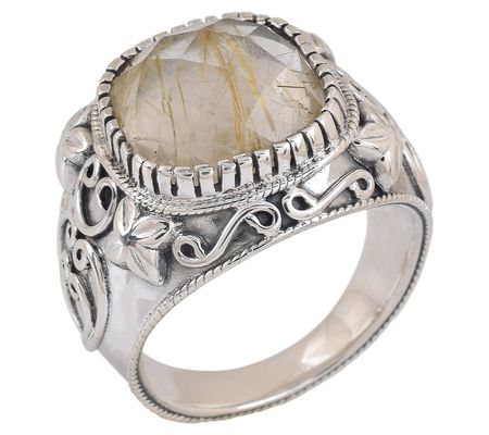 Artisan Crafted Sterling Golden Rutile Quartz O xidized Ring