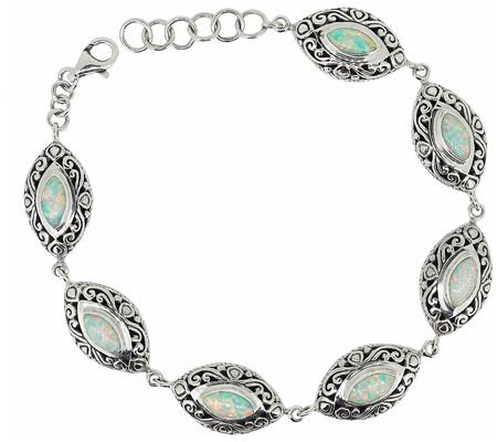Artisan Crafted Sterling Silver Marquise Opal S tation Bracelet