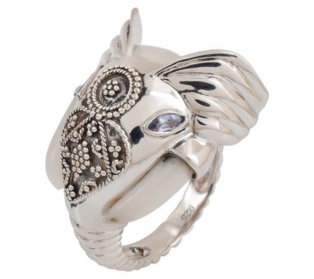 Artisan Crafted Sterling Silver Multi-Gemstone Elephant Ring