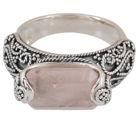 Artisan Crafted Sterling Silver Rose Quartz Oxi dized Ring