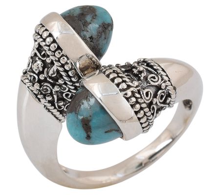Artisan Crafted Sterling Turquoise East West Ox idized Ring