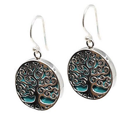 Artisan Crafted Turquoise-Colored Resin Tree Ea rrings Sterling