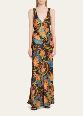 Artiste Printed V-Neck Maxi Slip Dress