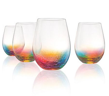 Artland Set of 4 Neon Stemless Wine Glasses