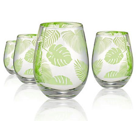 Artland Set of 4 Tropical Leaves Stemless Wine Glasses