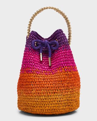 Arty Multicolor Raffia Chain Bucket Bag