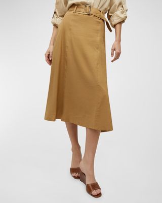 Arwen Belted Linen-Blend Midi Skirt