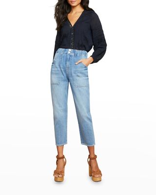 Arya Straight Cropped Elastic-Waist Jeans