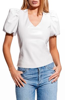 AS by DF Angelina Recycled Leather Blend Puff Sleeve Top in White
