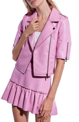 AS by DF Clementine Recycled Leather Blend Moto Jacket in Paris Pink