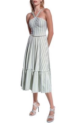 AS by DF Lexi Stripe Halter Dress in White/Peridot Green