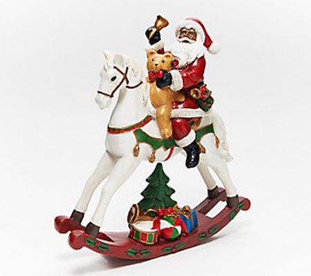 As Is 12 Santa on Rocking Horse withTree by Valerie