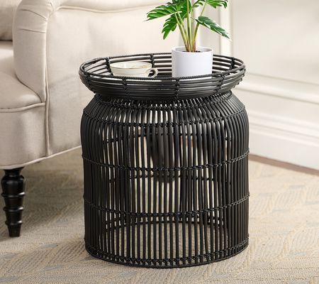 As Is 18 Poly Rattan Side Table with StorageOption