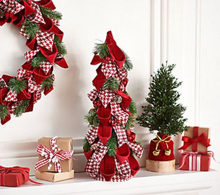 As Is 20" Ribbon, Berry and Pine Cone Tree