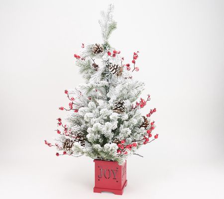 As Is 30" Illuminated Frosted Fir Tree in Pot by Valerie
