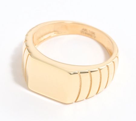 As Is Adorna 14K Gold Ribbed Rectangle Signet Ring, 3.2g