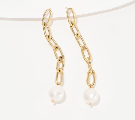 As Is Affinity Cultured Pearls Paperclip Drop Earrings, Sterl
