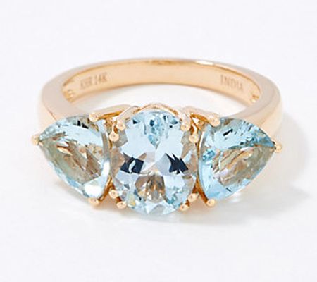 As Is Affinity Gems 3-Stone Oval & Trillion Ring, 14K Gold