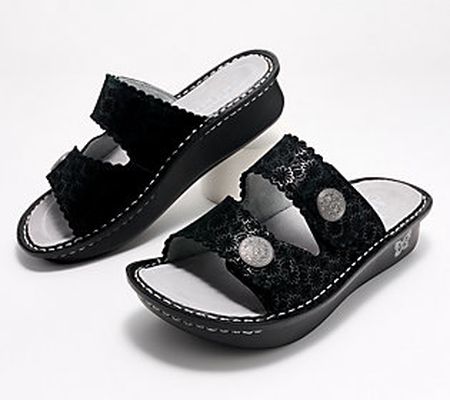 As Is Alegria Leather Adjustable Slide Sandal - Sandra