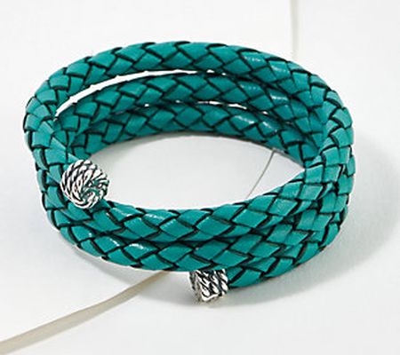 As Is American West Braided Leather &SterlingCoil Bracelet