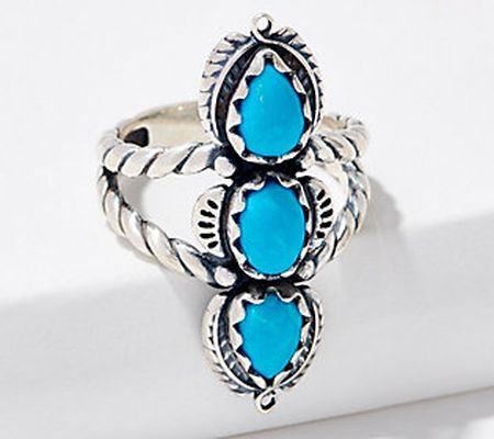 As Is American West Sterling Silver 3 Stone Turquoise Ring