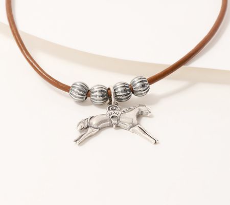 As Is American West Sterling Silver & Leather Horse Necklace