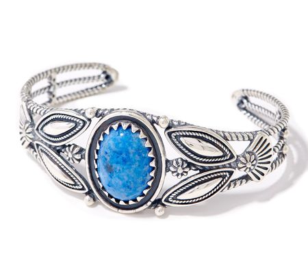 As Is American West Sterling Silver Oval Gemstone Cuff