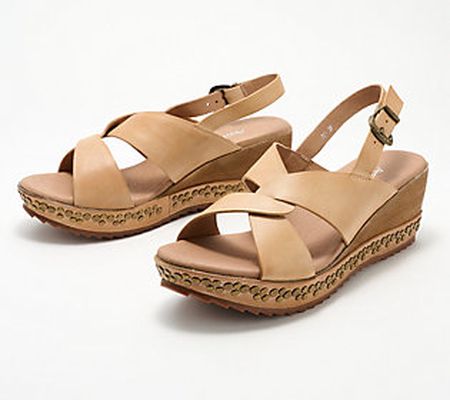 As Is Antelope Leather Ankle Strap Wedge Sandals