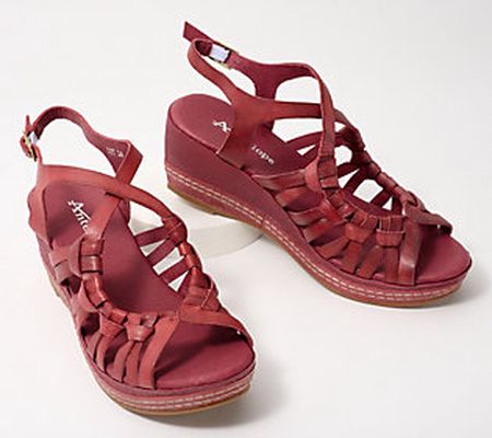 As Is Antelope Leather Multi-Strap Wedge Sandals - Genna