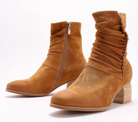 As Is Antelope Leather Ruched Ankle Boots- Nona