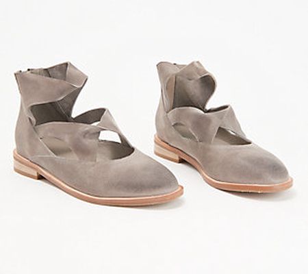 As Is Antelope Suede Back Zip Flats- Lalana