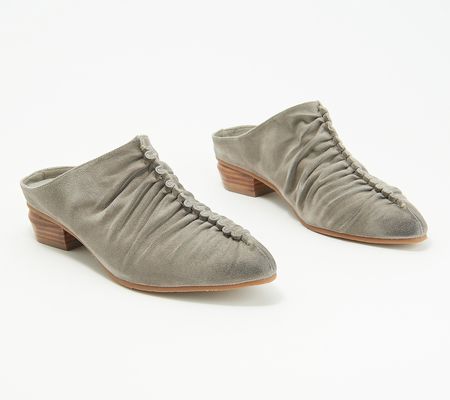 As Is Antelope Suede Ruched Mules - Liselle