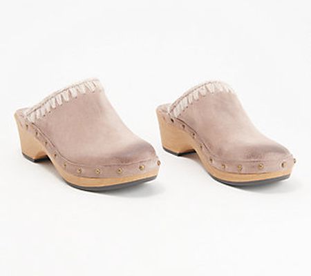 As Is Antelope Suede Whipstitch Clogs - Hedy