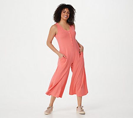 As Is AnyBody Cozy Knit ButtonDown Sleeveless Jumpsuit