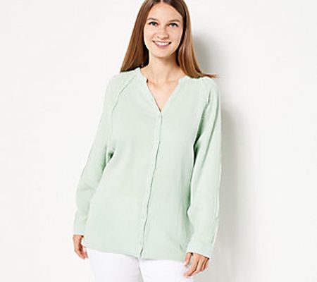 As Is AnyBody Gauze Raglan Tunic with Buttons