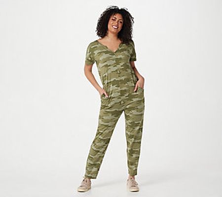 As Is AnyBody Petite Cozy Knit Luxe ShortSlv Jumpsuit