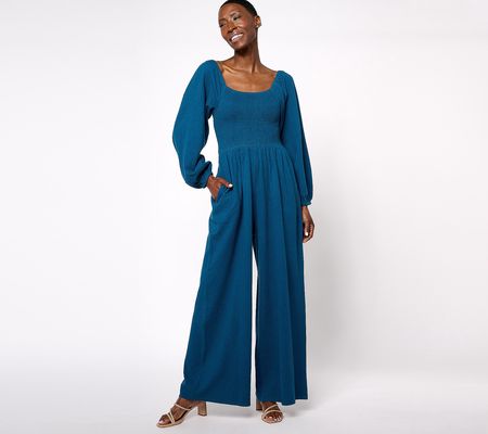 As Is AnyBody Petite Daydreamer Knit Jumpsuitwith Smocking