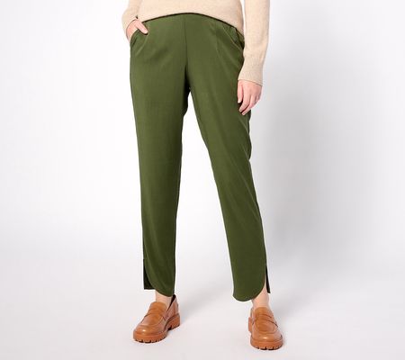 As Is AnyBody Petite Drapey Stretch Woven Pull On Pants