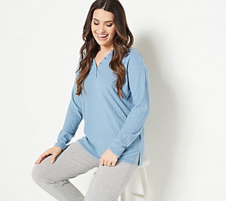As Is AnyBody Plush Rib Henley Tunic with Button Details