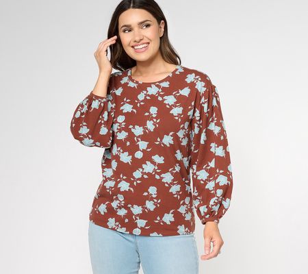 As Is AnyBody Puff Sleeve Printed Knit Top